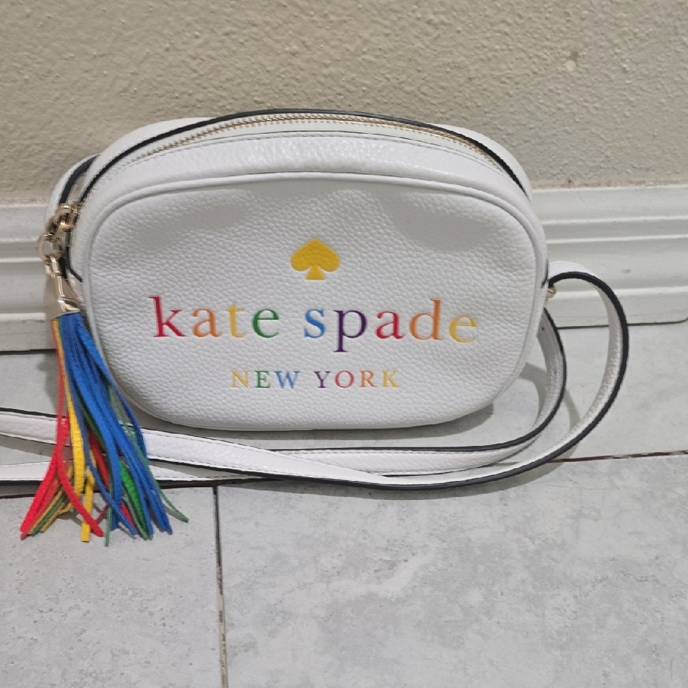 Kate Spade White Crossbody Bag with Multicolor Tassel